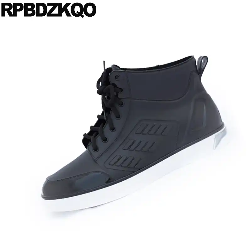 レース防水フェイクファーメンズラバーレインブーツ黒ブーツ高トップスニーカートレーナーフラット冬ショート靴安い Aliexpress