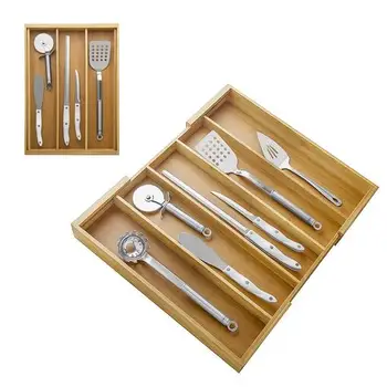 

Expandable Bamboo Tableware Storage Box Retro Home Kitchen Cutlery Tray European Style Natural Drawer Chopsticks Fork Organizer