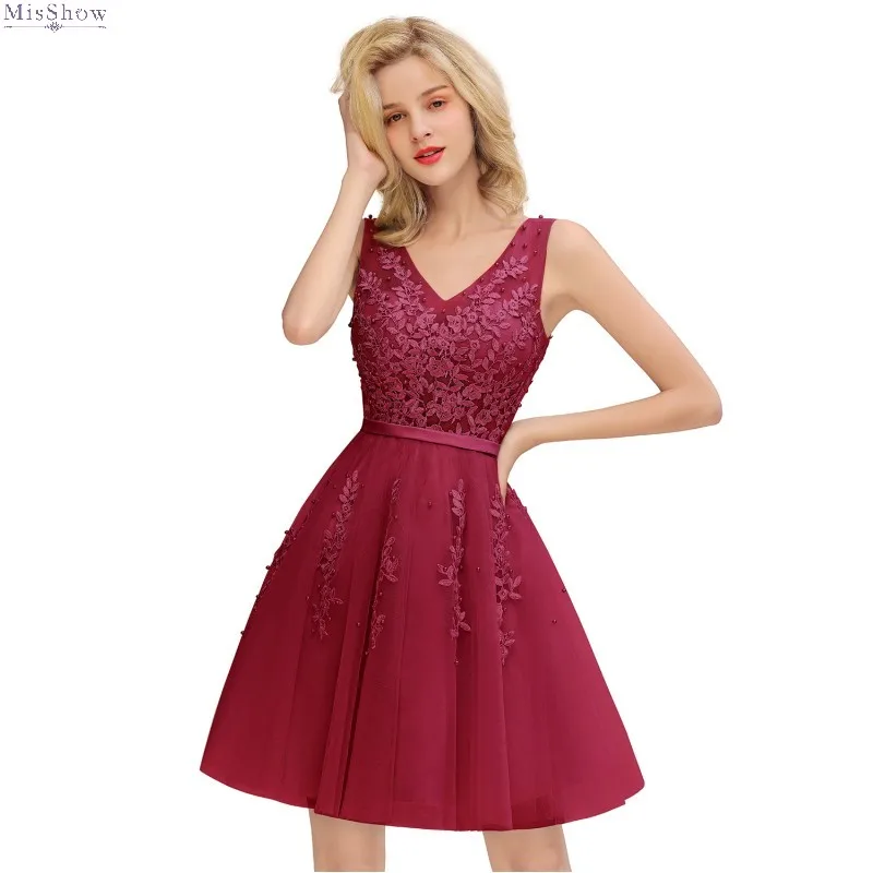 

Burgundy robe Cocktail Dresses 2019 A line Sexy Short Cocktail Party Dress Sleeveless Formal Dress Applique Coctail Vestidos