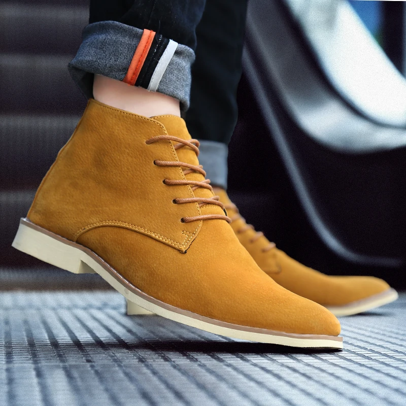 Fashion Men Pointed Toe Ankle Boots Italy Handmade Male Dress boots Quality Suede Man Moccasins Outdoor Male Basic Work Shoes