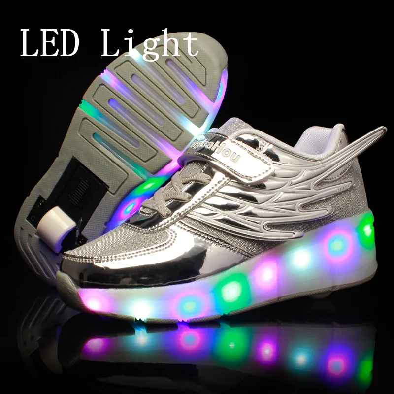 New Pink Gold Cheap Child Fashion Girls Boys LED Light Roller Skate Shoes  For Children Kids Sneakers With Wheels One wheels|Sneakers| - AliExpress