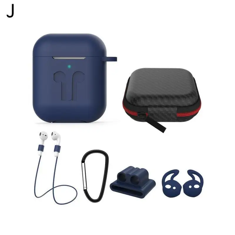 6 шт силиконовый чехол для MacBook Air стручки 2 Чехол Lanyard карабин Защитный чехол для AirPods Наушники Аксессуары ящик для хранения - Цвет: J