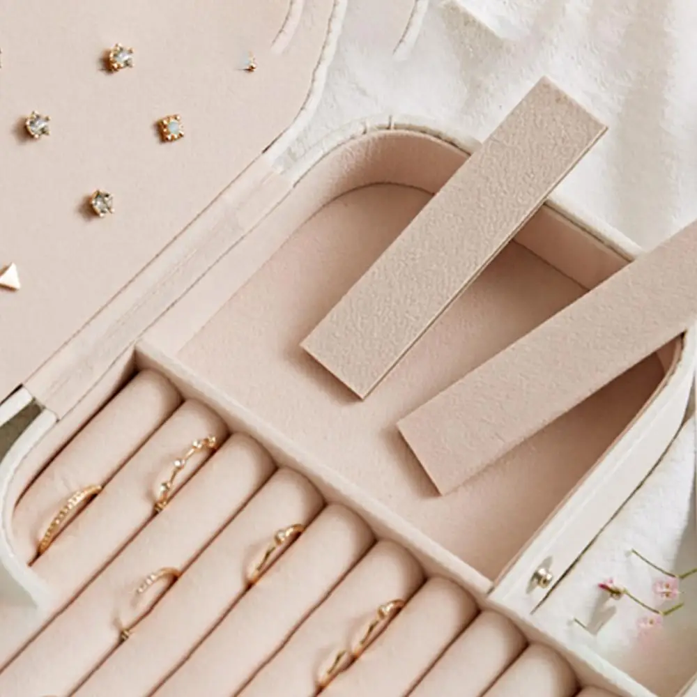 Multi-function Jewelry Casket Packing Cosmetic Storage Box Makeup Organizer Jewelry Case Portable Leather Earrings Ring