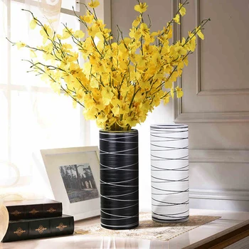 

1pcs Flower Pot Black and White Stripes Flower Vase Pot Round Home Decor Black and White Garden Flower Pots