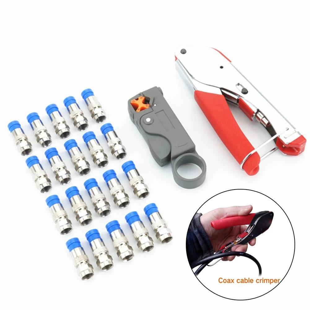 22pcs/set Wire Stripper Kit Coax Cable Crimper Coaxial Compression Tool with F RG6 RG59 Connectors Pliers Crimping Set B4 | Инструменты