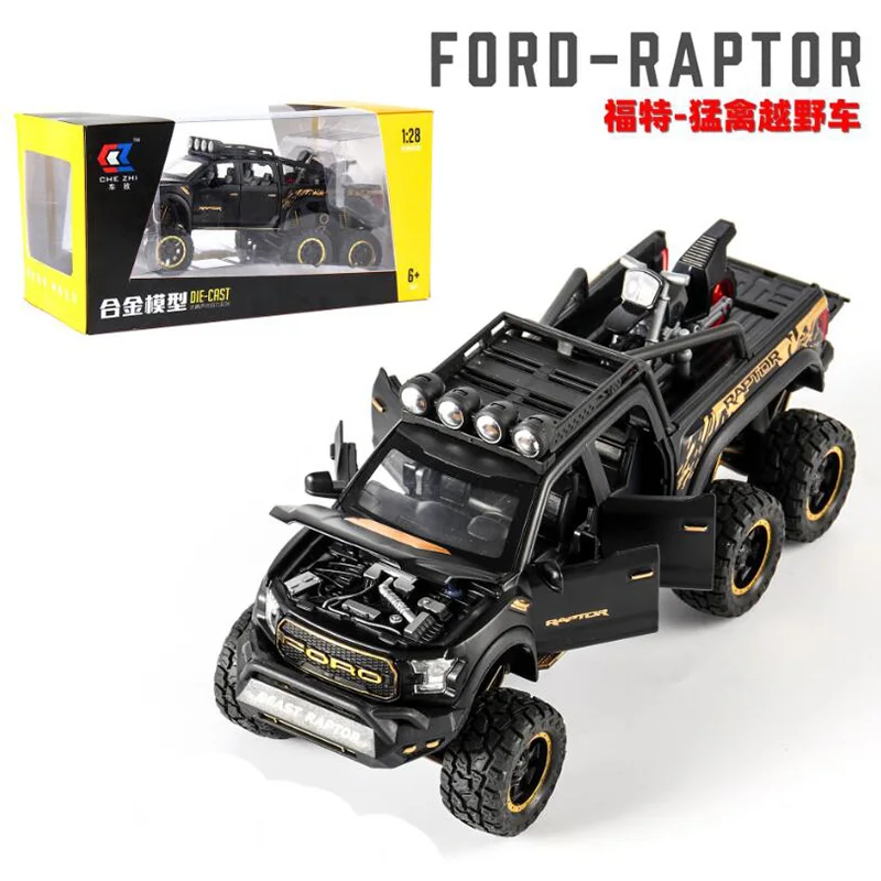 1/28 масштаб Ford Raptor F-150- сплав литья под давлением модель звук и свет игрушка с инерционным механизмом автомобиль детские игрушки подарок на день рождения - Цвет: Черный