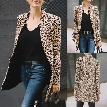 

2019 Fashion Women Leopard Print Jacket Coat Winter Warm Overcoat Outwear Cardigan Ladies Mujer Sexy Slim Casual Coat