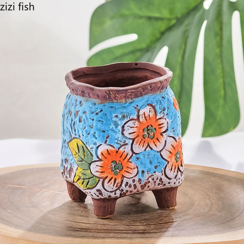 Creative Hand Painted Flower Pot Round Ceramics Succulent Green Plant  Flowerpot Indoor Decorative Countertop Planting Pot Gifts - AliExpress