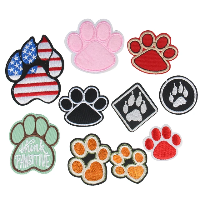 Chenille Paw Pet Dog Bear Black Iron on / Sew on Patch Patches Towel Clothes  