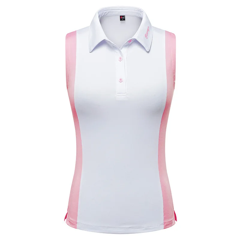 

PGM Women Golf Sleeveless Vest Tops Ladies Turn Down Collar Breathable T-shirts Patchwork Soft Golf Vest Clothing D0806