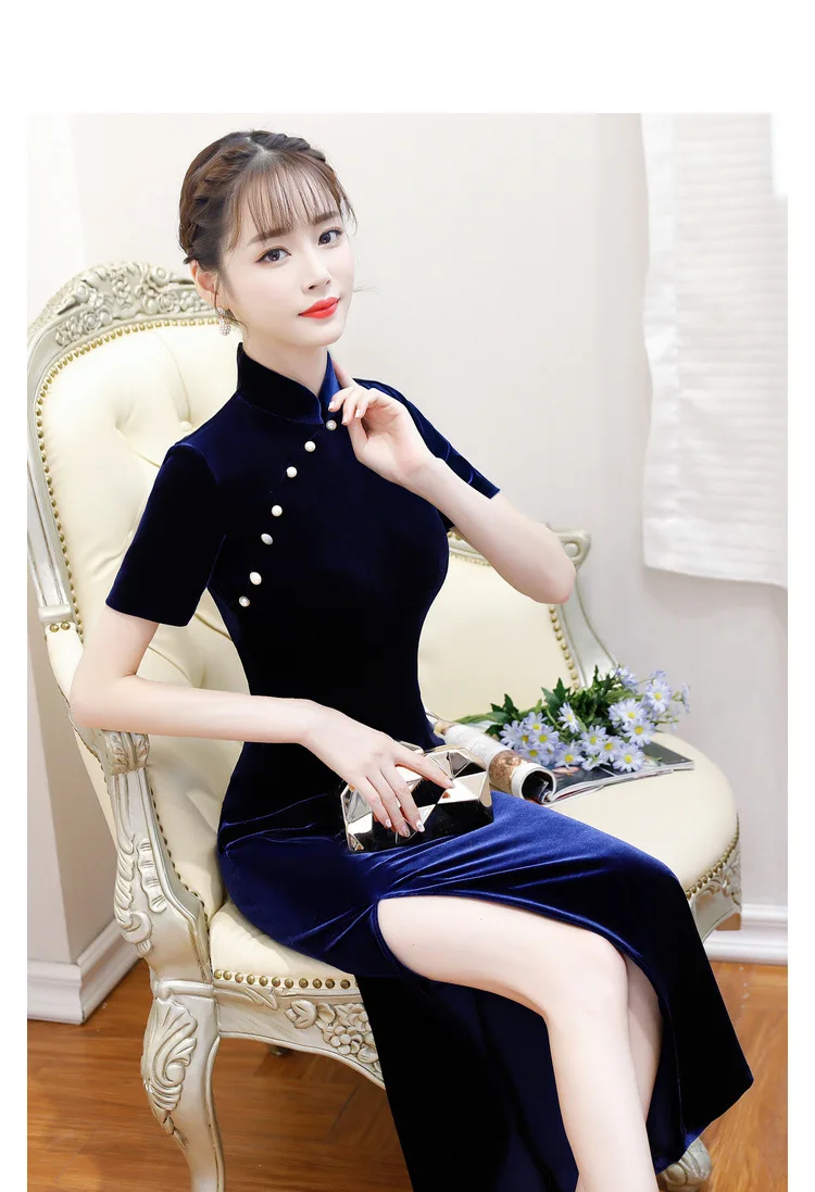 Открытый дождь осень и зима стиль девушки изящный бархат Cheongsam импорт бархат ручной работы стук чонсам