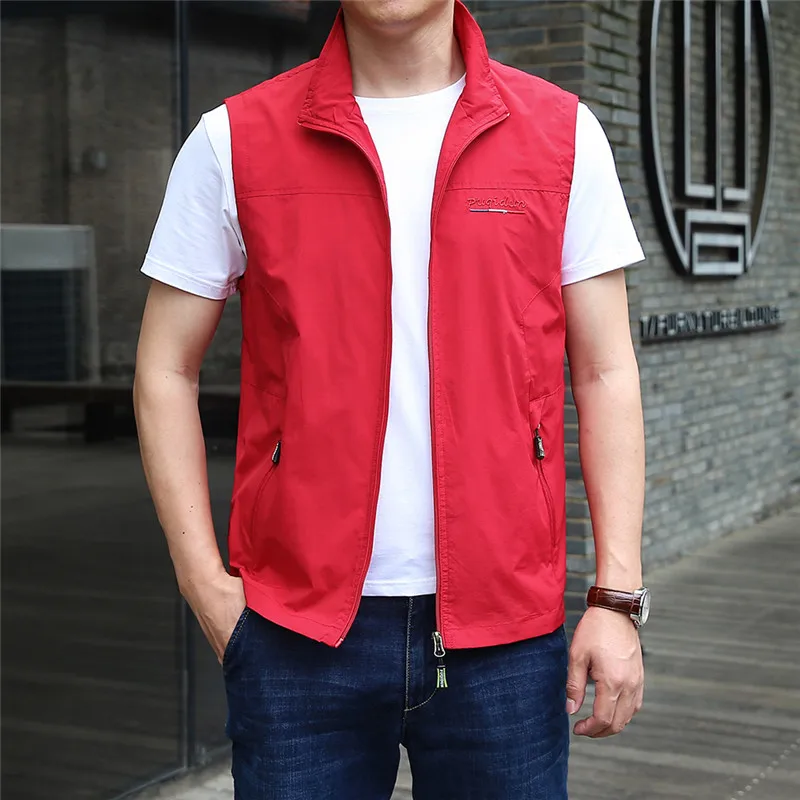 New Thin Men Vest Solid Windproof and Waterproof Casual Autumn and Spring  Jacket Sleeveless Vest Plus Size Mens Waistcoat