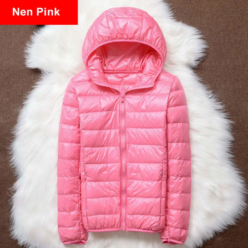 Nen Pink Зимний пуховик размера плюс 4Xl, новинка, ультра-светильник, пуховик на утином пуху, Женское зимнее пальто с капюшоном, длинный рукав, теплый тонкий пуховик, пуховик - Цвет: Nen Pink