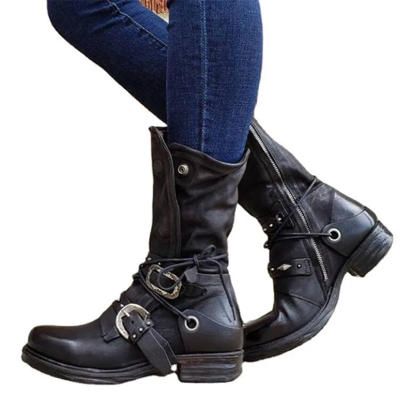 Plus size women's boots 2020 autumn winter belt buckle thick heel women riding boots fashion casual women's shoes Chelsea boots