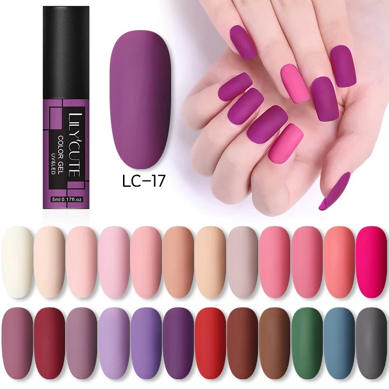 

LILYCUTE Matte Effect UV Gel Nail Polish Purple Serise Autunm Hybrid Semi Permanent Soak Off UV Led Gel Nail Art Design Varnish