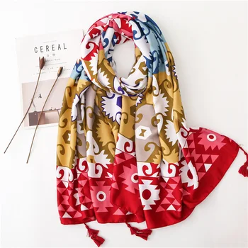 

2020 New Style Color Cotton Scarf Women's Spring And Autumn Gauze Kerchief Shawl Long Tassels Sun-resistant Silk Scarves Thin