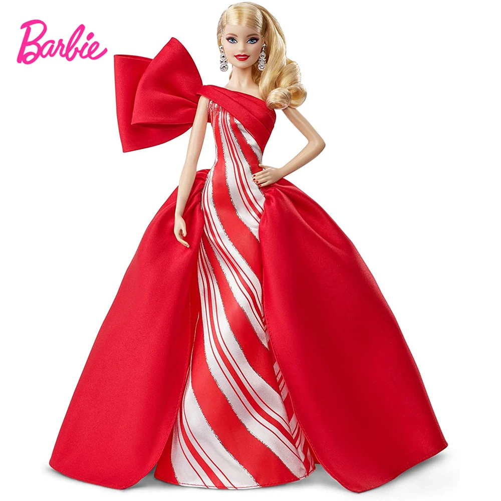

Barbie Holiday Doll Genuine Collection Blond Hair Red Dress Kids Toys Christmas Presents Girl Toys FXF01