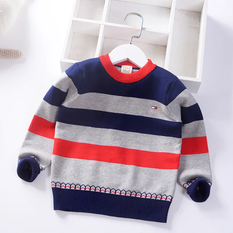 

BOY'S Pullover 2019 Autumn And Winter New Style Korean-style Children Stripes Crew Neck Sweater CHILDREN'S Sweater Fashion