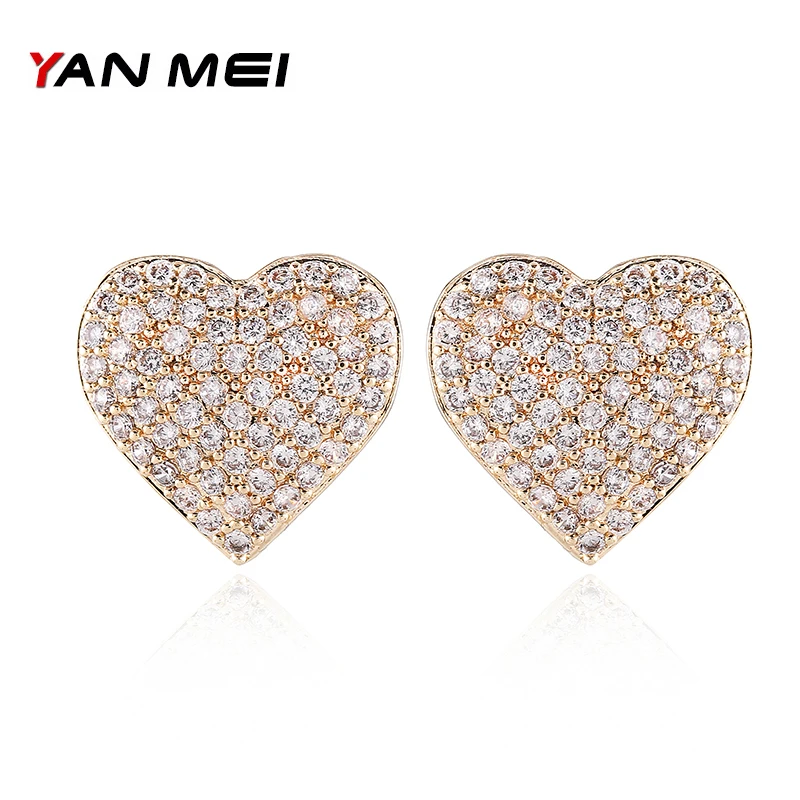 YANMEI горный хрусталь сердце серьги гвоздики для женщин милые CZ высокое качество модные ювелирные изделия подарок Brincos Pendientes YME9117