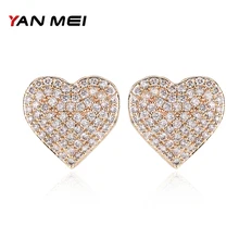 YANMEI горный хрусталь сердце серьги гвоздики для женщин милые CZ высокое качество модные ювелирные изделия подарок Brincos Pendientes YME9117