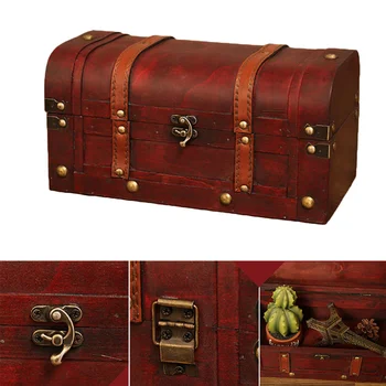 

1PC Wooden Case Durable Wooden Retro Treasure Case Trinket Box Organizer Sundries Box for Home Desktop