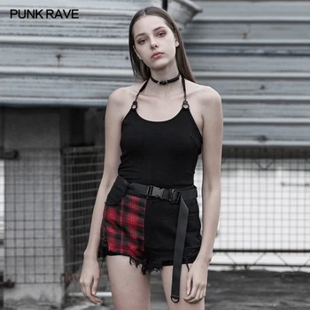 

PUNK RAVE Women's Punk Simple Sleeveless Handcuffs Vest Soft Elasticity Sexy Women Tank Top Tie Rope Design Club Street Style