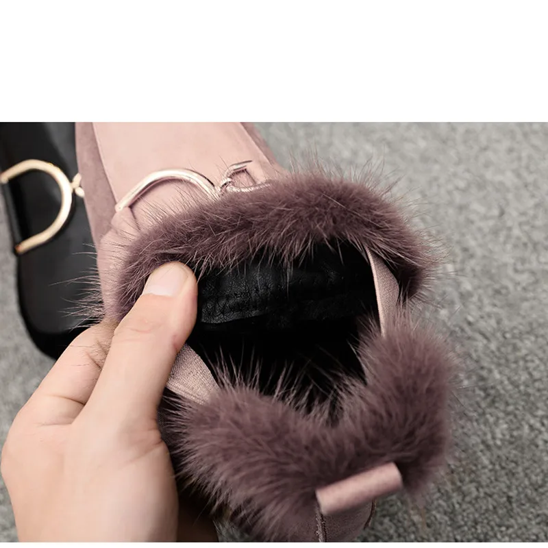 autumn and winter new women's shoes round head leather flat bottom mink boots