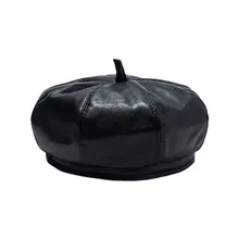 Японские Женские Зимние береты из искусственной кожи без полей, регулируемая одноцветная Классическая восьмиугольная шапка с дизайном «Тыква»