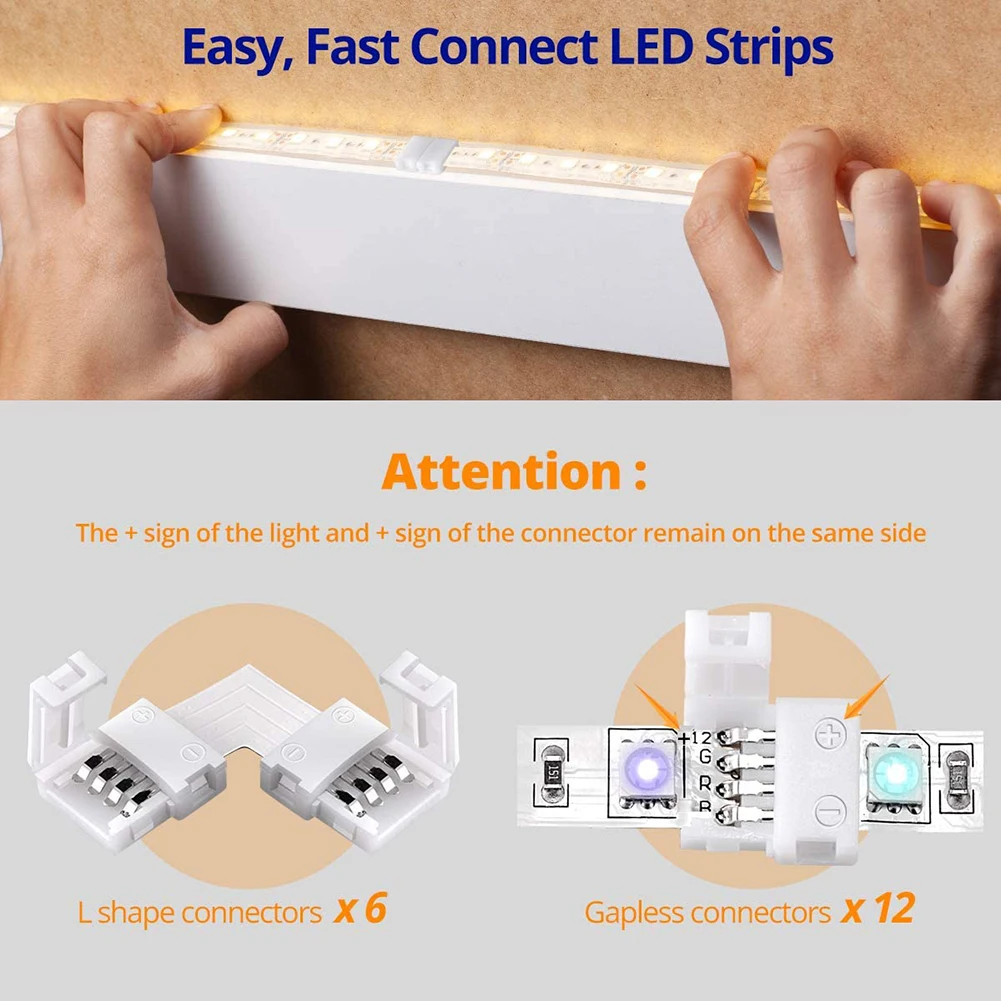 

40 Pcs 4-Pin RGB LED Light Strip Connectors And L Shape 10mm Solderless Adapter Terminal Extension