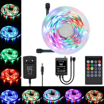 

12V RGB LED Light SMD 2835 5M 10M 15MNeon LED Rope Tape Ribbon Waterproof Music Voice Remote Sound Adapter Set Home Decor
