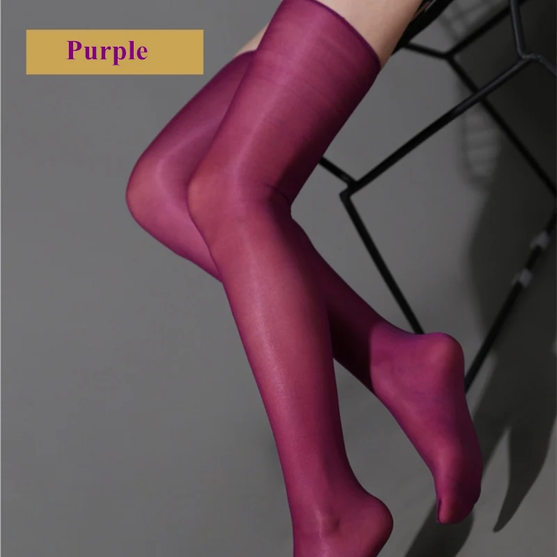 Purple 7 цветов, женские сексуальные блестящие чулки, Ретро стиль, масляные блестящие чулки, эластичные чулки выше колена, нейлоновые колготки для женщин, Medias - Цвет: Purple