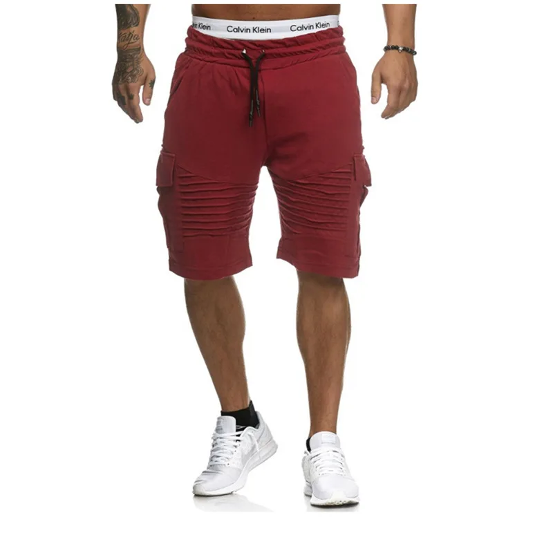 Pantalones cortos de cintura con encaje arrugado Повседневный para hombre de nueva moda