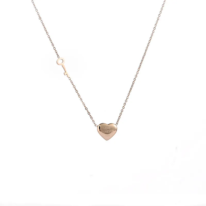 

Titanium Steel LOVE Peach Heart Key Necklace Plating Color Golden Rose jin ai xin Necklace Non-Fading Stainless Steel Ornament