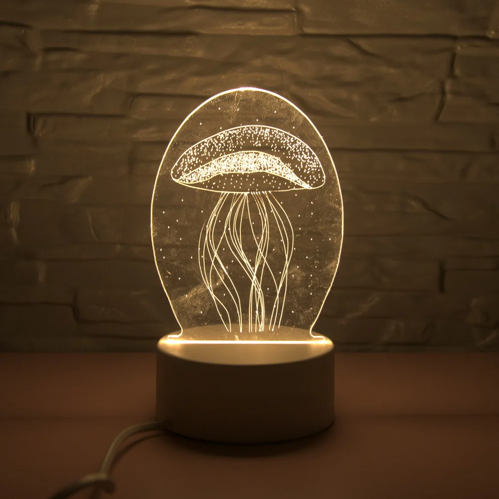 EU Plug LED 3D Lamp Illusion Switch Night Light DIY Acrylic Night Light Warm White Home Decor Atmosphere Christmas Gift lantern - Испускаемый цвет: Jellyfish