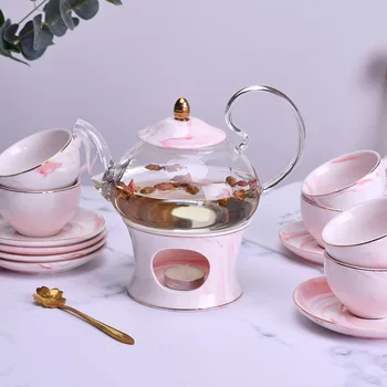 

Northern European-Style Marbling Ceramic Glass Flower Teapot Set Heat-Resistant Household Transparent Heating Afternoon Camellia