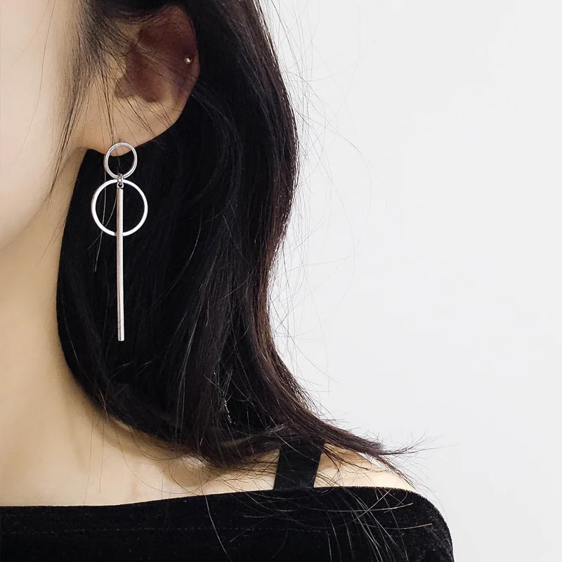 

Vintage Long Drop Earrings for Women 2019 Fashion Jewelry Korean Double Circle Metal Geometric Gold Hanging Dangle Earring