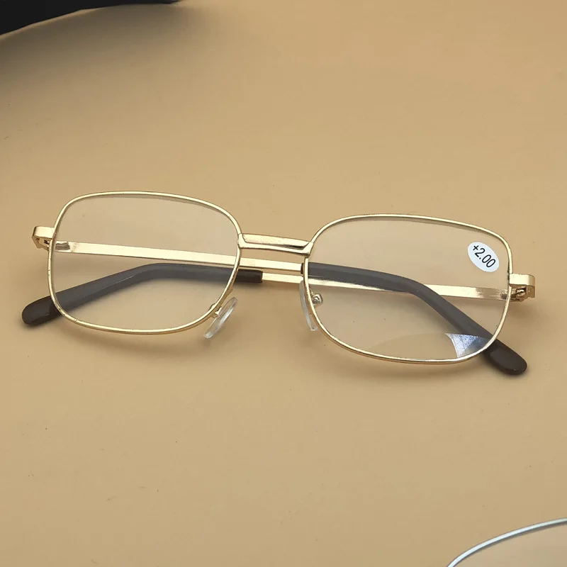 Серебристые линзы, металлические очки для чтения, квадратная оправа для очков, мужские и женские очки для дальнозоркости, портативные легкие серебристые, золотые,, дешево - Frame Color: Gold
