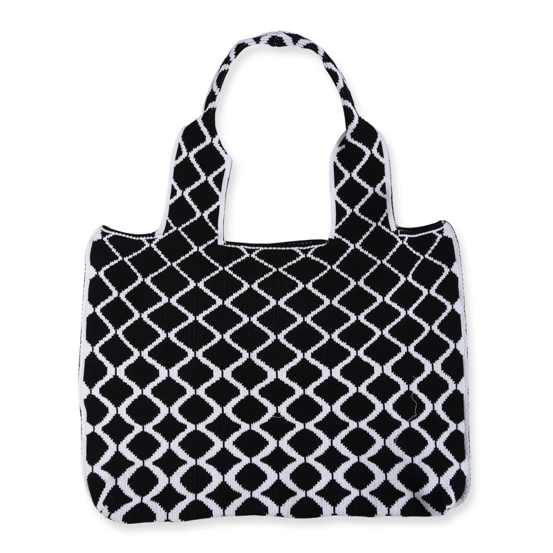 Female Fashion Geometric Crochet Knitted Stylish Handbag Women Big Size Roomy Woolen Everyday Slouchy Laziness-Style Tote Bag | Багаж и
