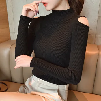 

Women's Turtleneck Cold Shoulder Sweater Top