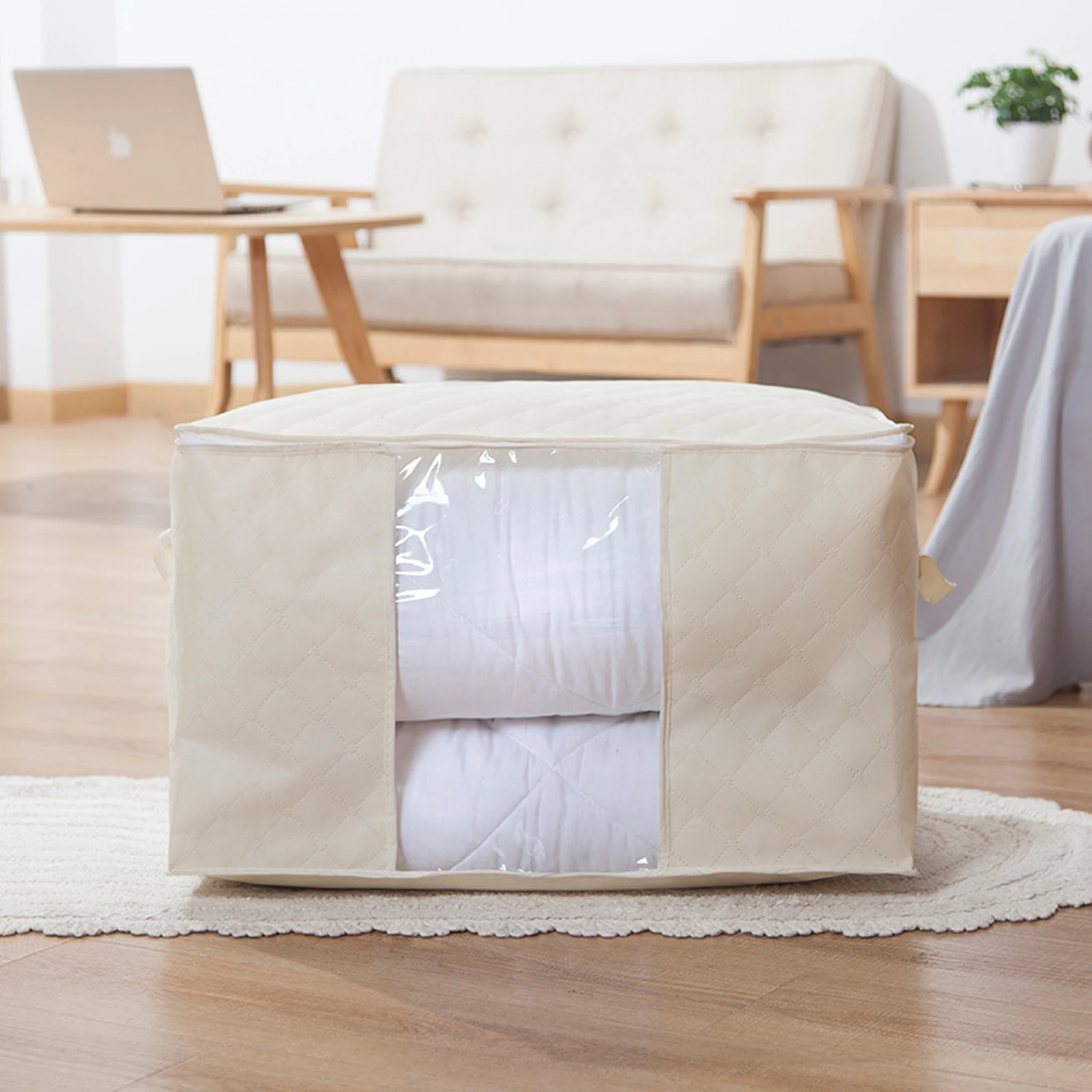 Non-Woven Fabric Clothing Storage Bag Home Cloth Quilt Folding Box Clear Window Zipper Case Clothes Organizer Handles | Дом и сад