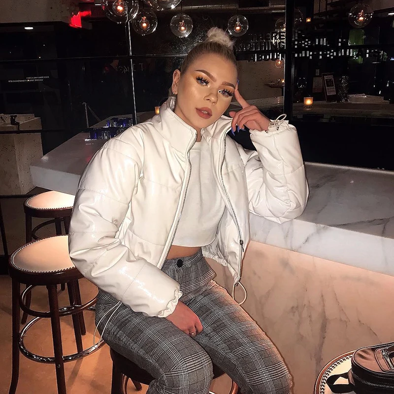 

Zoulv Winter Jacket Women's Pullover Leather Jacket Short Casual Women's Stand Collar Warm Cotton-padded Jacket Down Jacket Coat