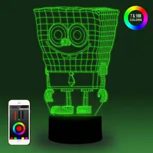 NiteApps 3D Губка Боб ночник настольная лампа Иллюзия подарок на день рождения приложение/сенсорное управление