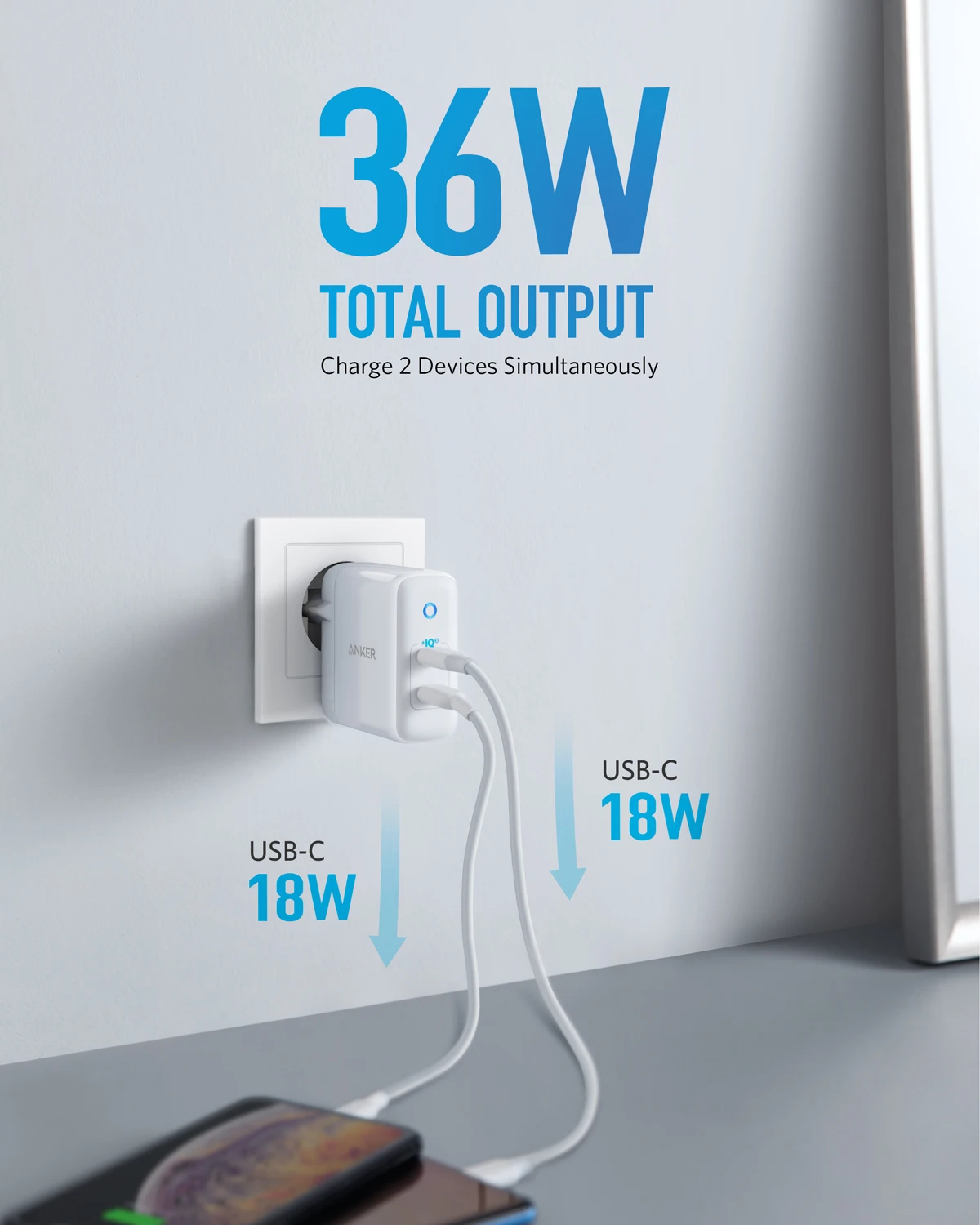 Anker USB-C 40W 2-Port Foldable Wall Charger, PIQ 3.0, for iPhone, Galaxy,  iPad and More 