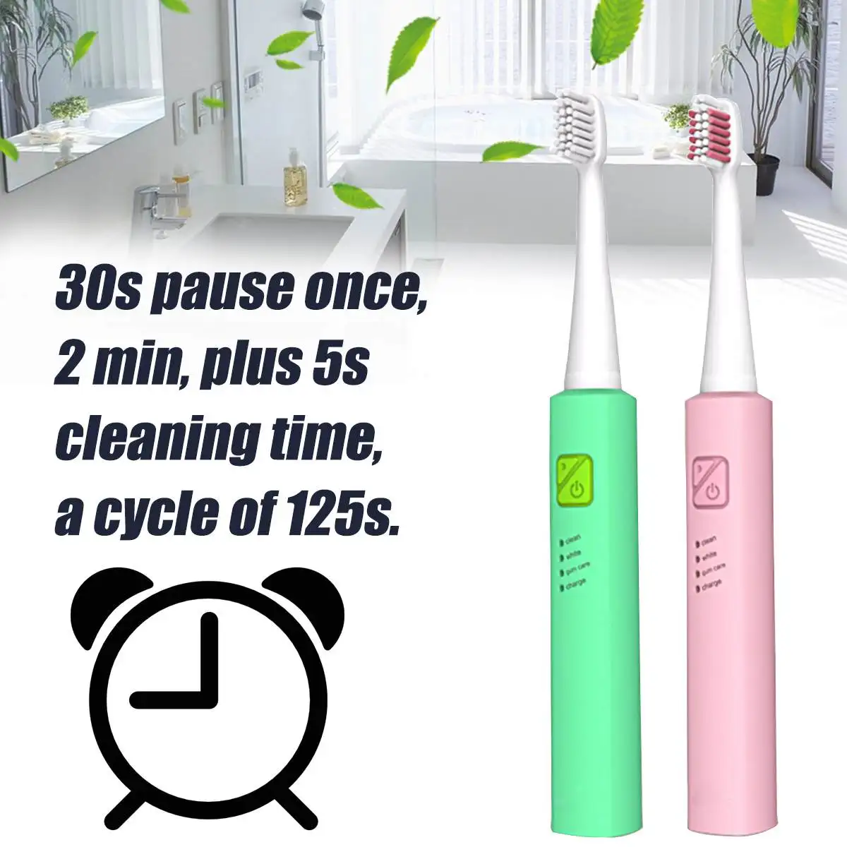 SPZ Electric Toothbrush 3 Mode USB Acoustic Wave Vibration Waterproof IPX7 Soft With 4pcs Replacement Head Electric Teeth