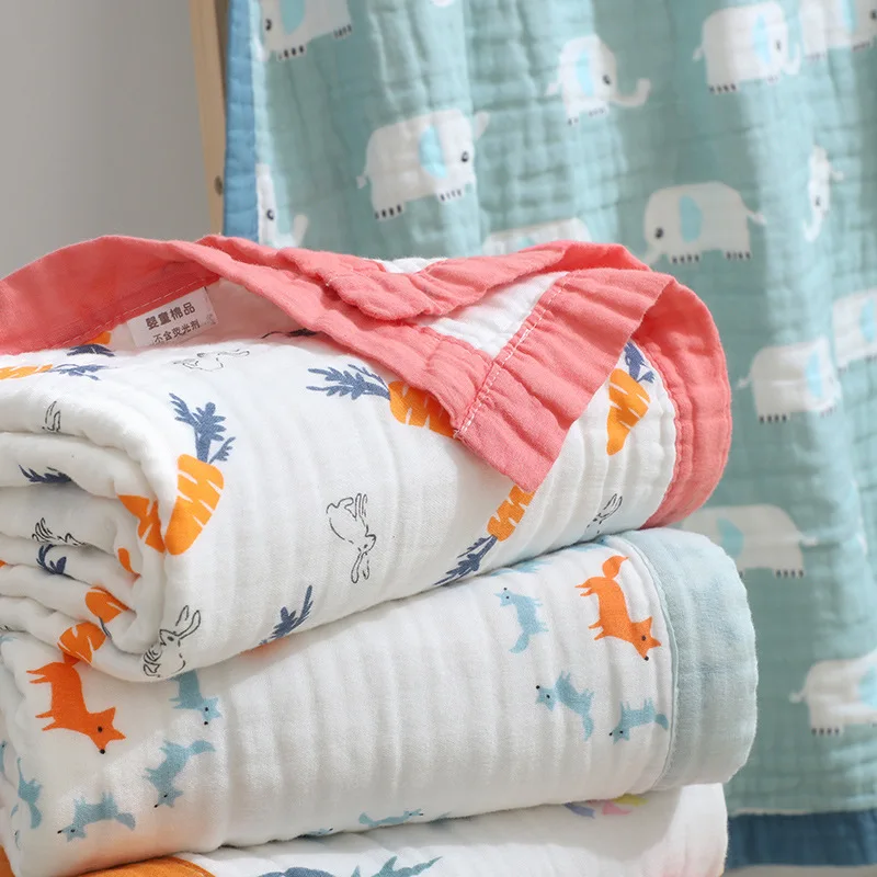

Baby Blanket 1PC Muslin Squares Swaddle Wrap Fiber Soft Baby Bibs Elephant Beanie Knitted Children Blanket 110*110