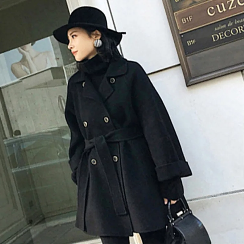

LANMREM 2019 Solid color wool coat coat female long section lapel anti-season cashmere wool Korean version loose 19F-a552