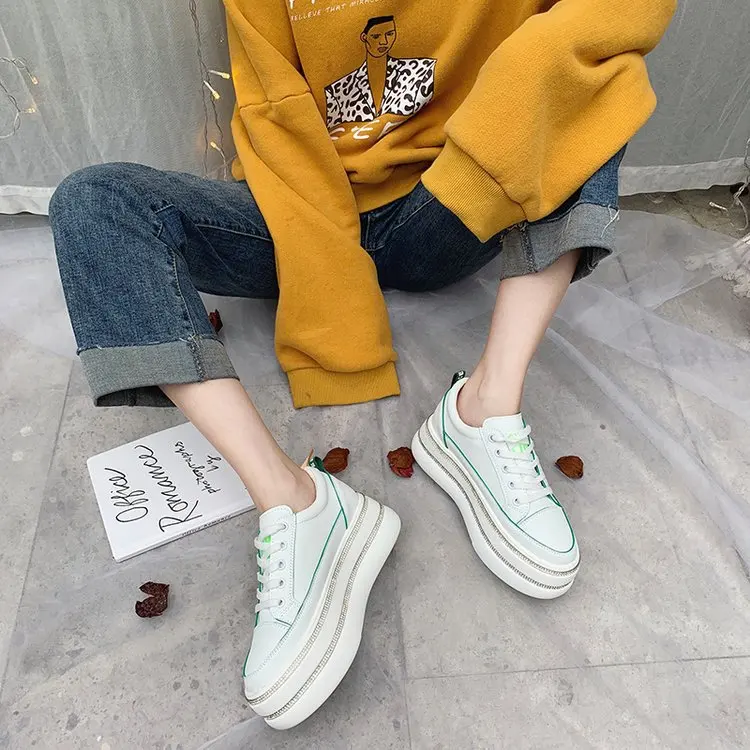 

2019 New Style White Shoes Platform Thick Bottomed Women's Korean-style Casual Sports Versatile Shoes Online Celebrity Extra Hig