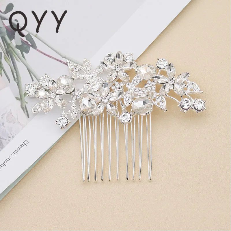 

QYY Fashion Crystal Hair Comb Clip Silver Bridal Wedding Accessories Hair Pins for Women Luxury Jewelry Bride Headpiece Gifts