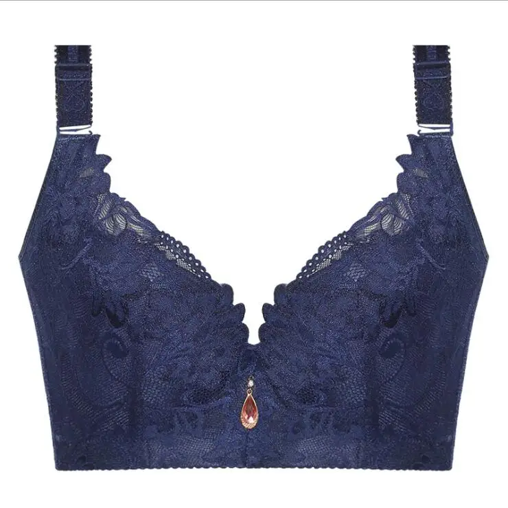 Blue Big size bralette lingerie plus size women push up bra C D cup sexy Deep V underwear lace embroidery brassiere - Цвет: Blue
