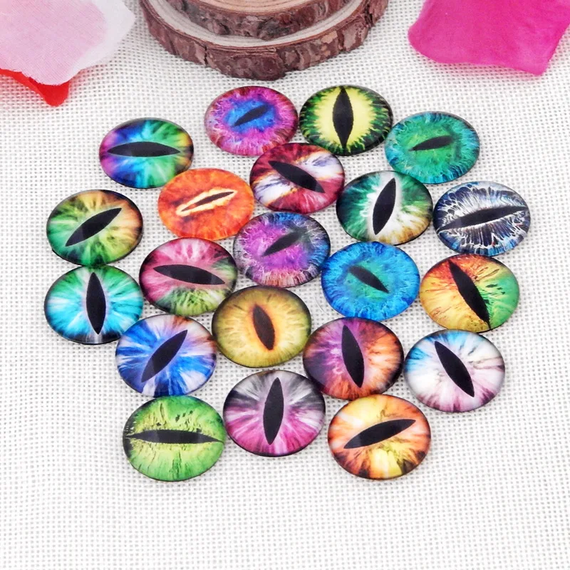 

10 Pcs Random Mix Luminous Snake Eye Pattern Round Glass Cabochon Necklace DIY Glass Patch Dome Flat Back Jewelry Findings